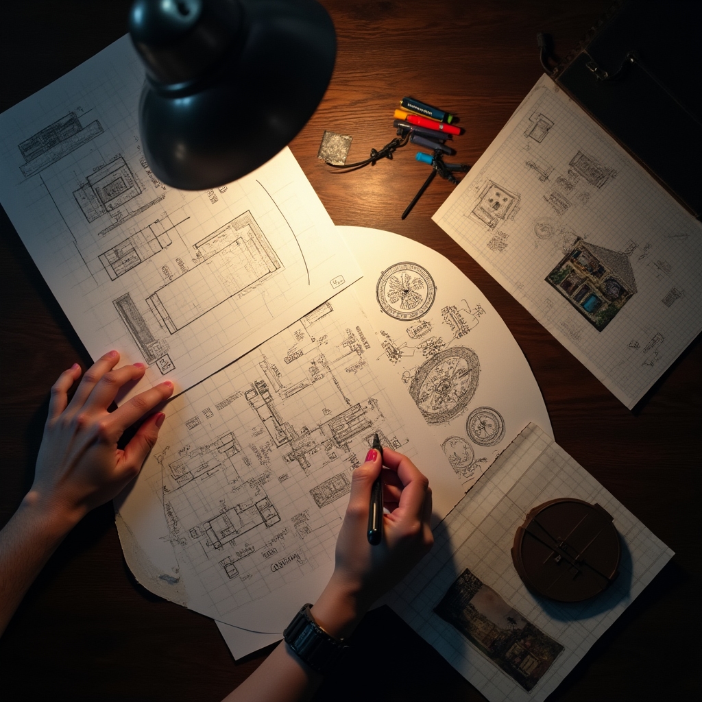 Rätseldesign und Skizzierung von Spielelementen